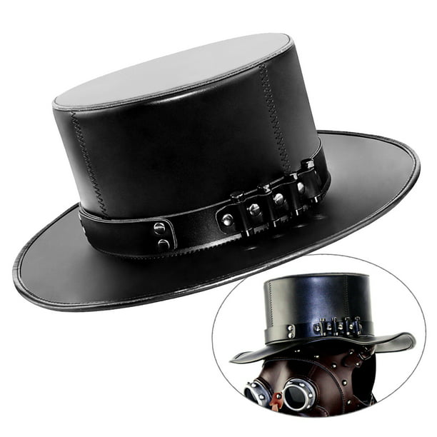 Yeahii Steampunk Leather Plague Doctor Hat Dress Up Top Hat for Halloween Costume Props Cosplay Party Halloween Hat Black